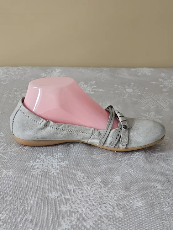 MJUS leather Ballerina Flats  Slip Ons Weathered Grey Elastic On Straps Sz 38 - Picture 6 of 16